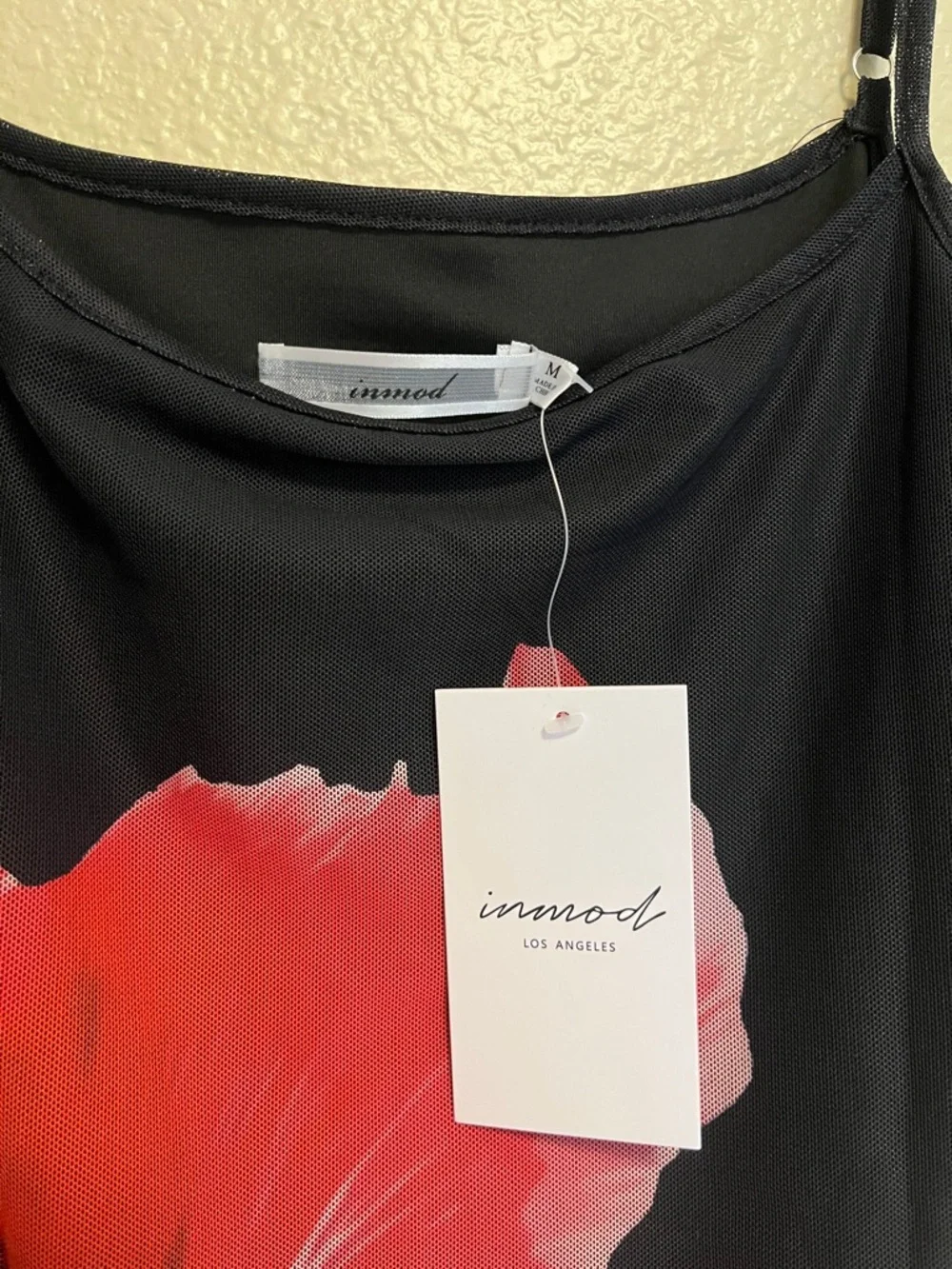 Black Maxi Slip Dress with Bold Red Hibiscus Print - Picture 4 of 4